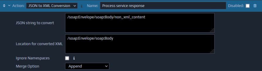 Example rule actions showing how to process JSON response data from a REST service call.